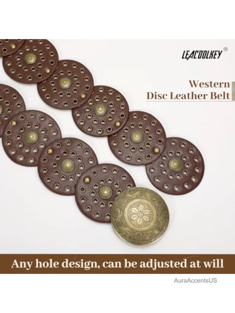 Vintage Boho Disc Belt Wide Western Faux Leather Waist Belt for Jeans Dresses